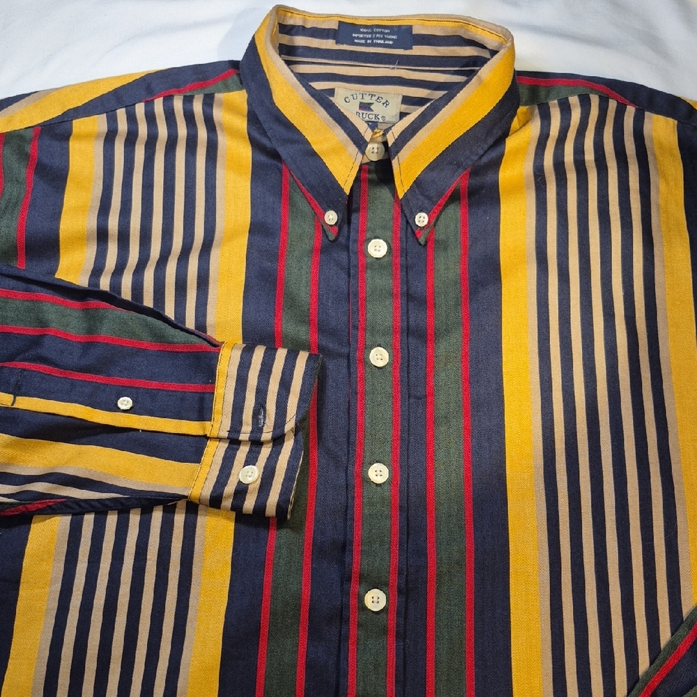 NWT Cutter & Buck Bold Striped Long Sleeve Button Down Men's Shirt
